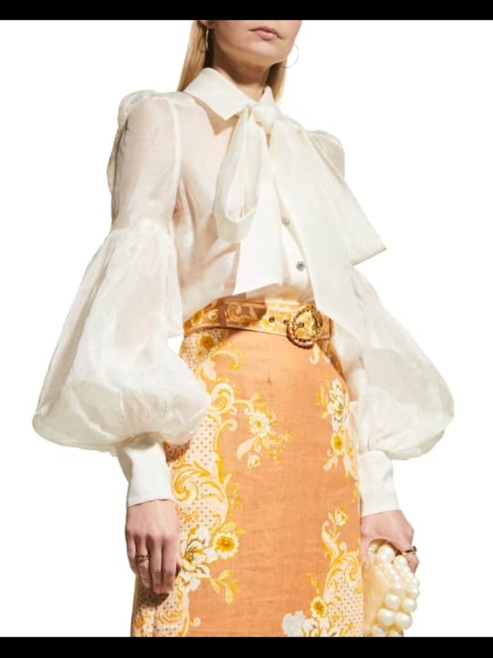 Zimmermann Cream Puff-Sleeve Tie-Neck Blouse - Picture 2 of 8